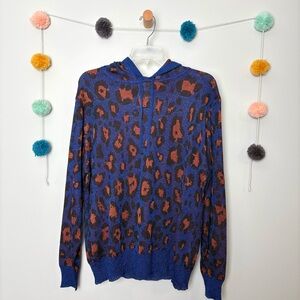 Happy Sheep Metallic Blue Luxury Thread Leopard Hoodie Jumper